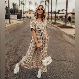 Urban Outfitters Gabrielle Linen Gingham Wrap Dress